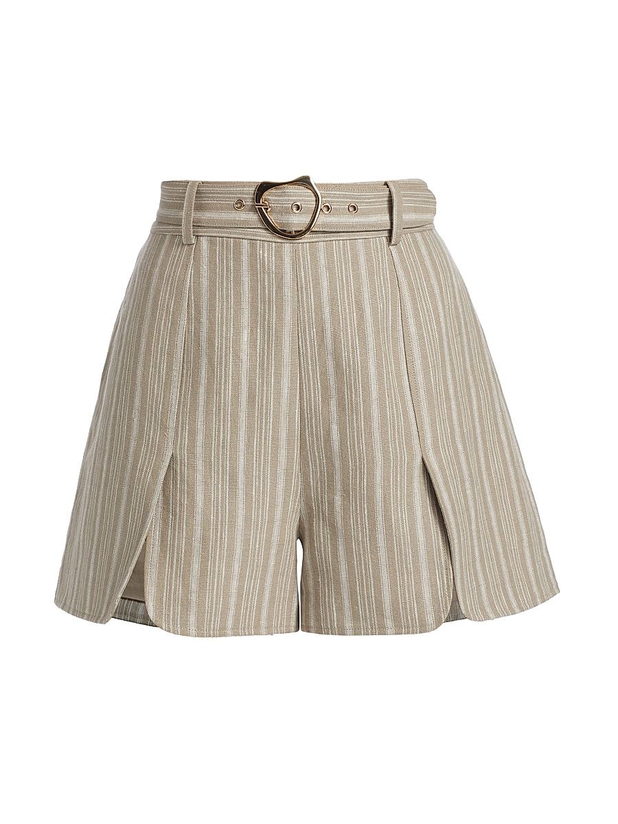 Women's Tessa Striped Linen Belted Shorts - Tawny Stripe - Size 10