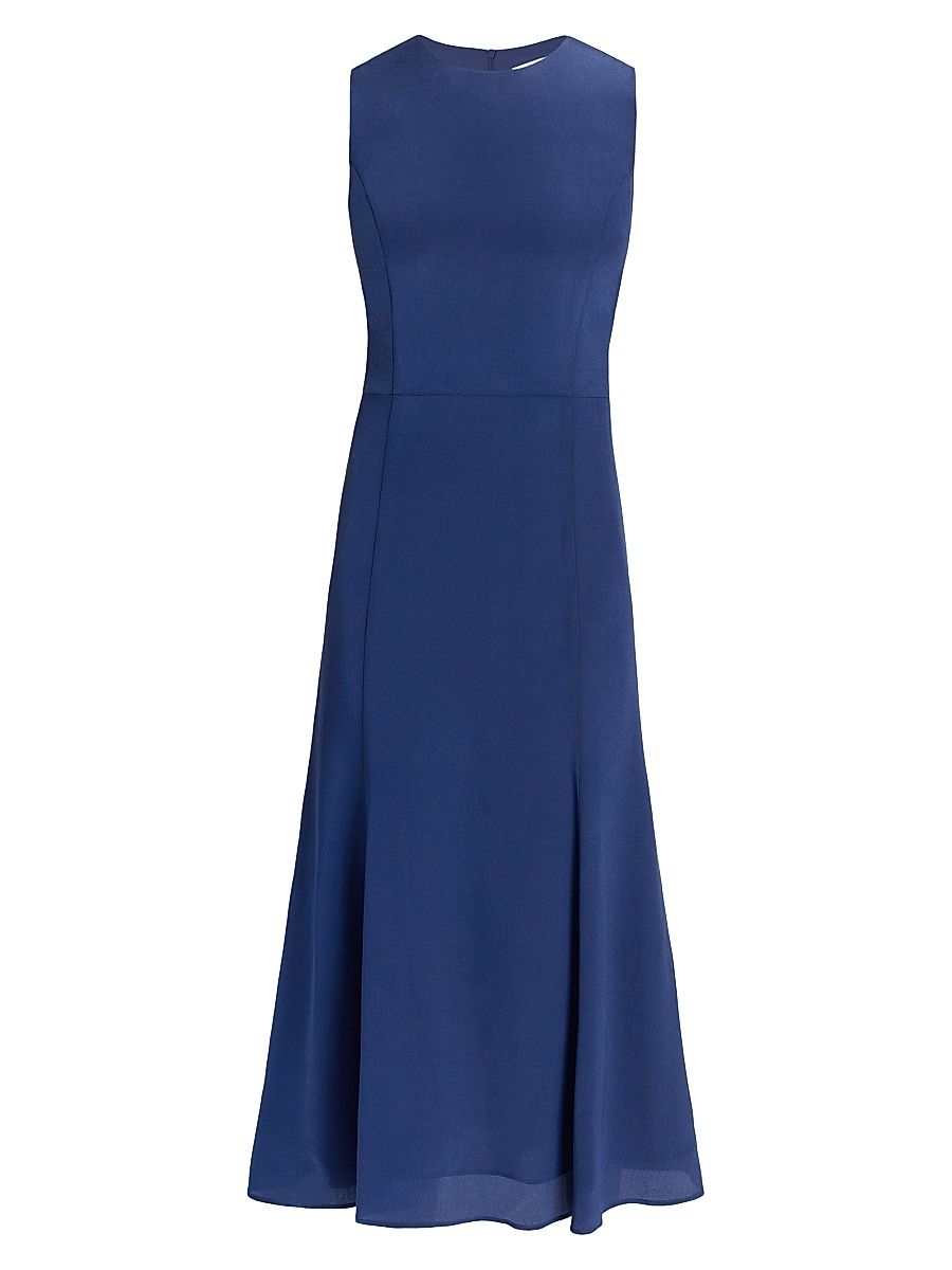 Women's Silk Crêpe de Chine Fit & Flare Midi-Dress - Aegean Blue - Size 6