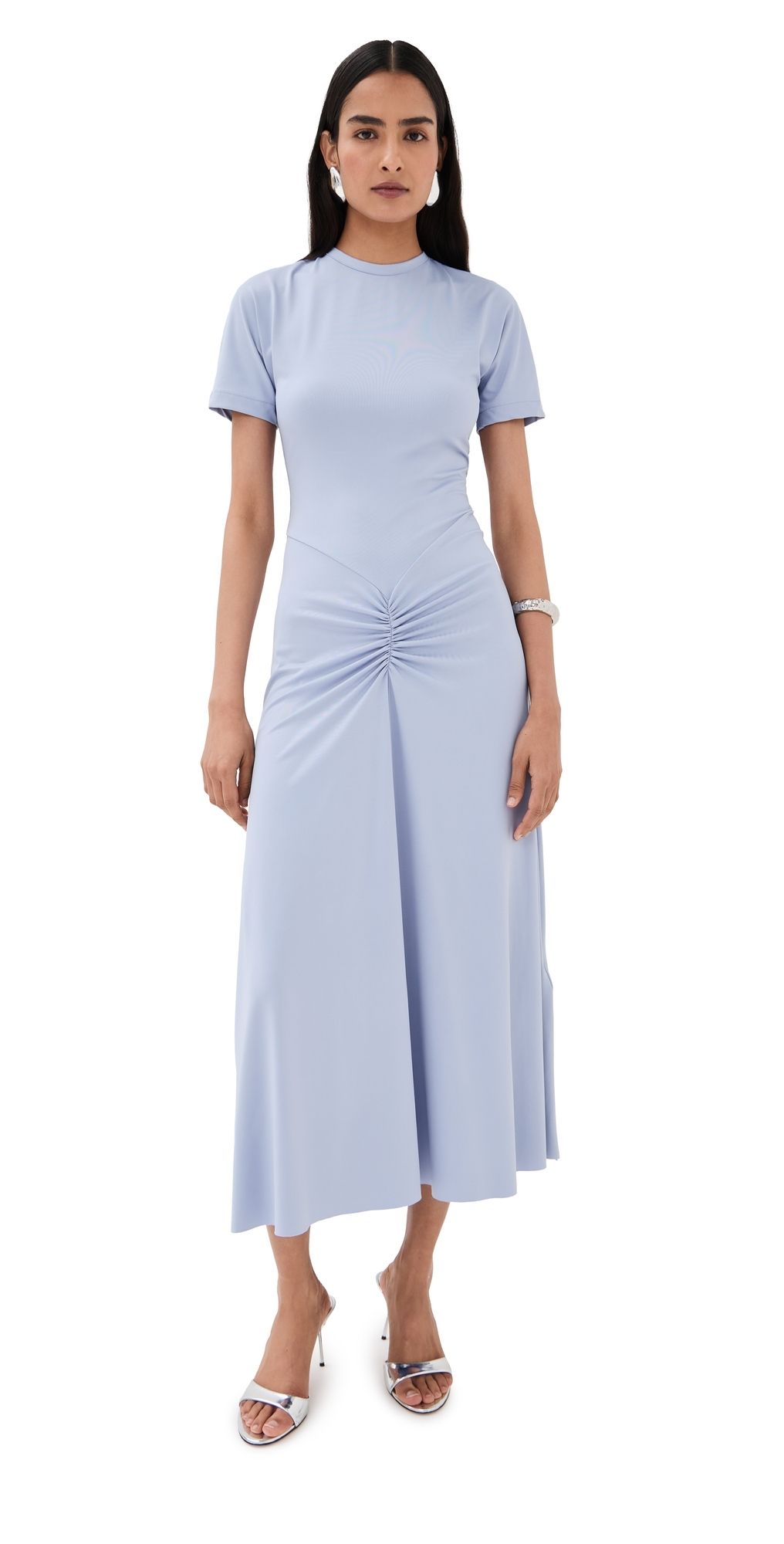 Victoria Beckham Gathered Waist T-Shirt Midi Dress Delphinium 8