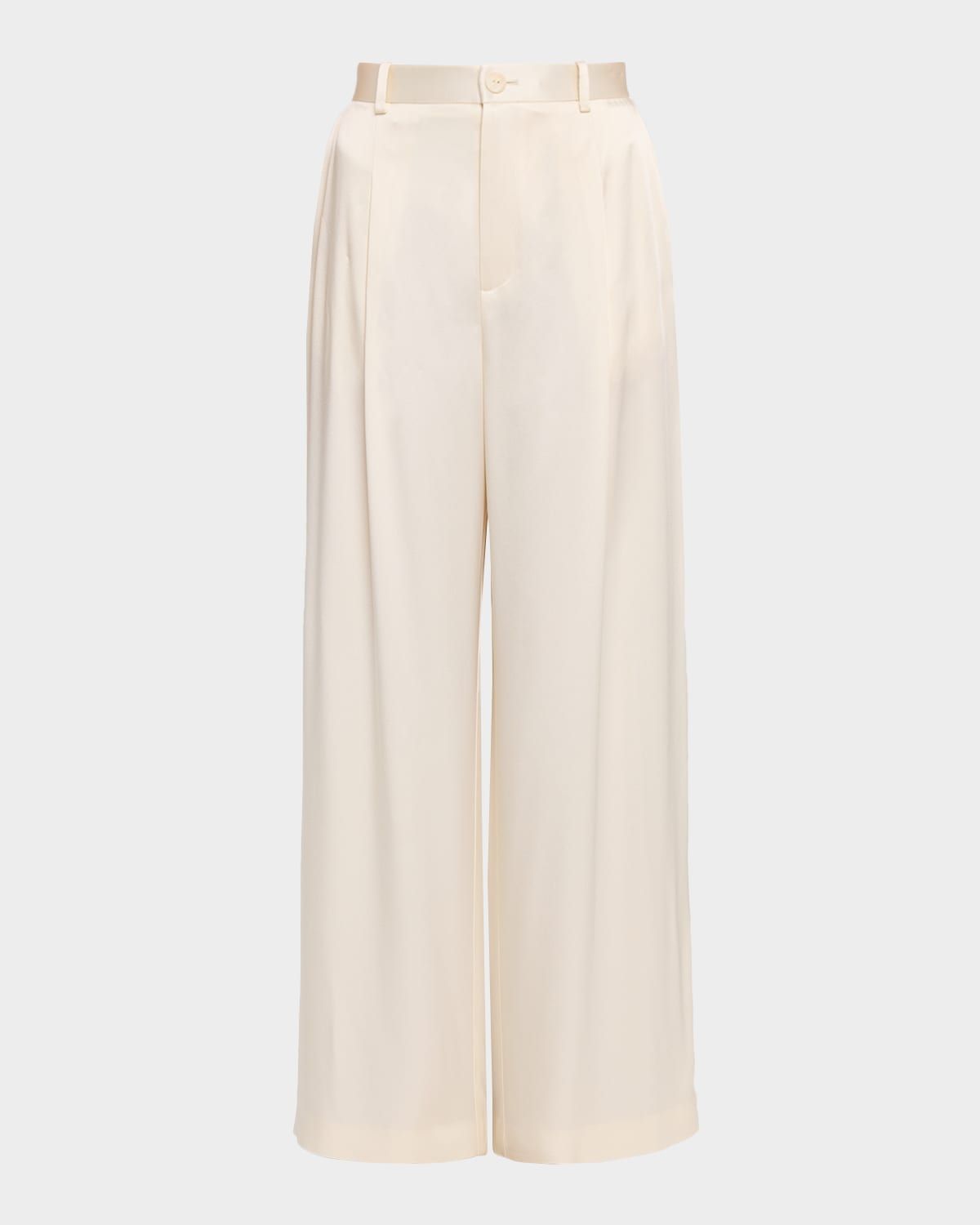 Satin Relaxed-Leg Pleated Pants