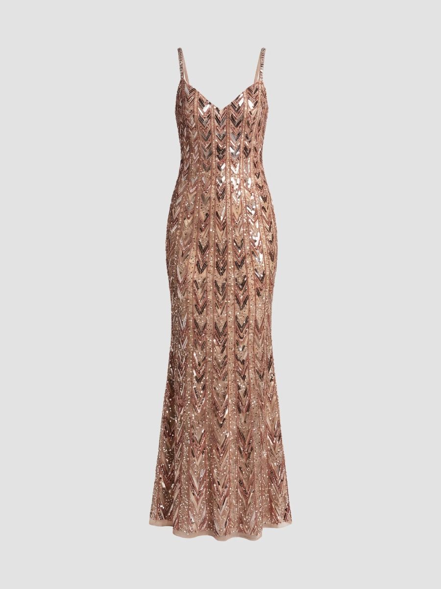 Mac Duggal Women's Embellished Mesh Column Gown - Beige - Size 14