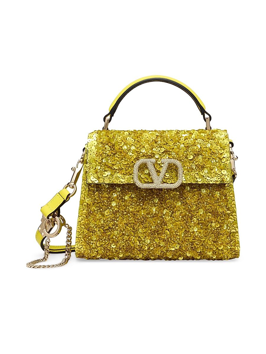 Women's Mini VSling Embroidered Handbag - Gold