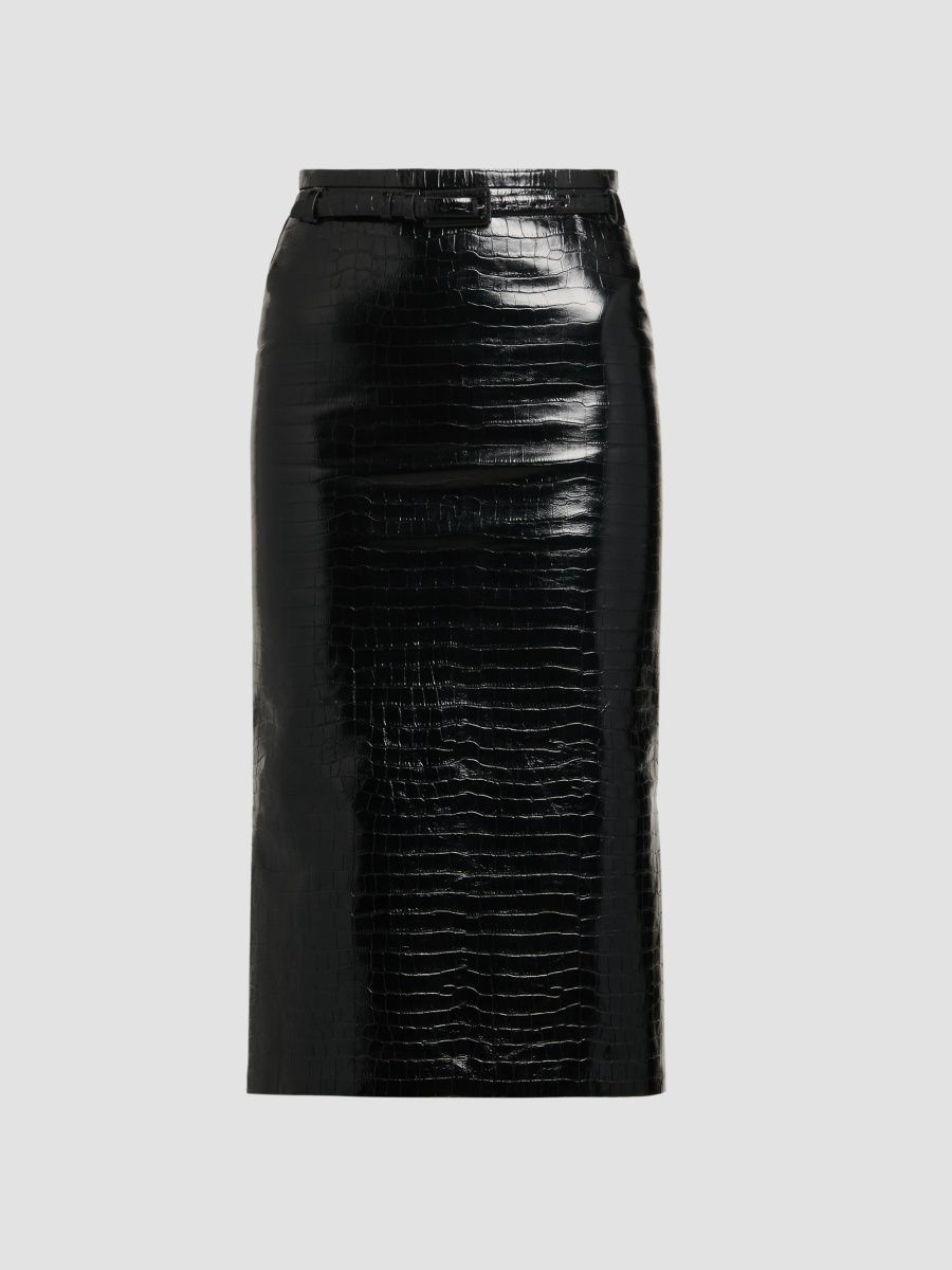 TOM FORD Women's Crocodile-Embossed Leather Midi Skirt - Black - Size 6