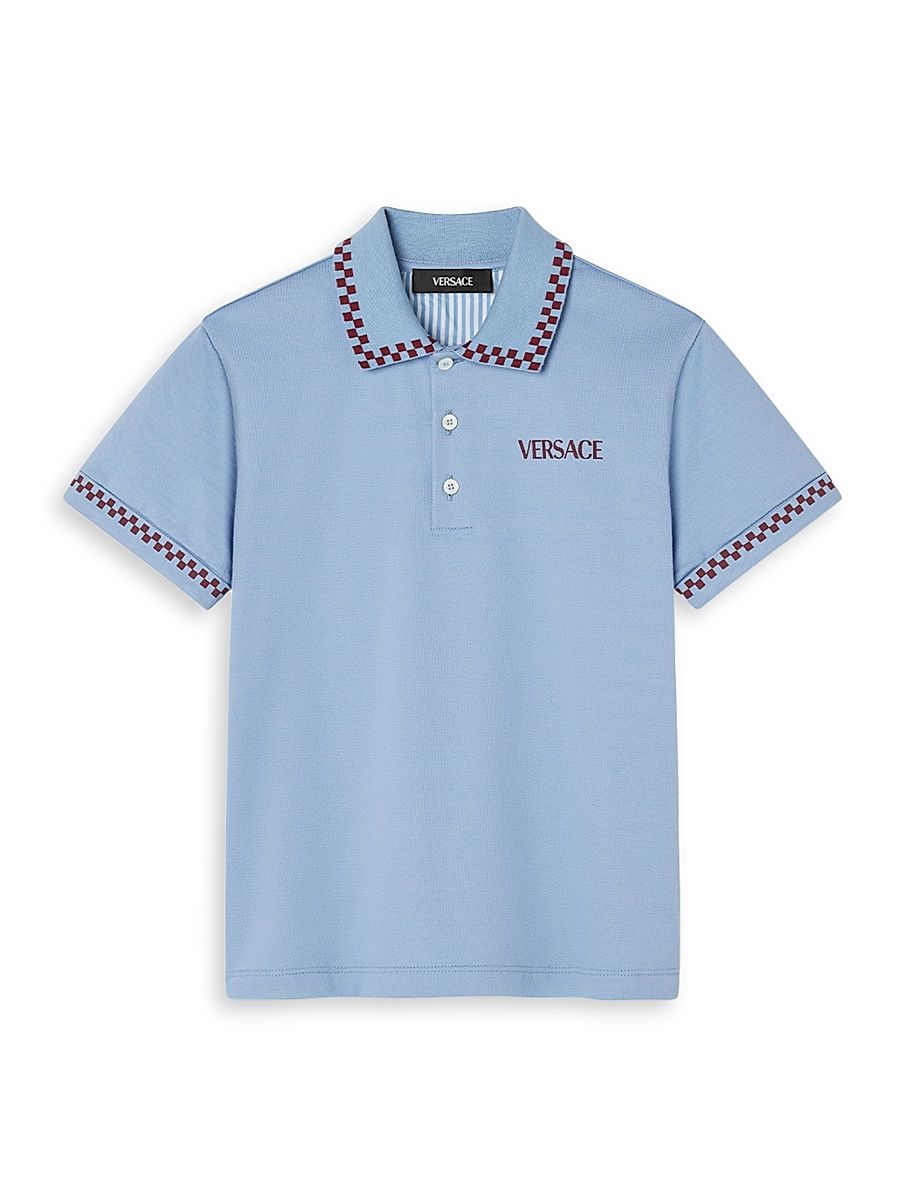Little Boy's & Boy's Logo Damier Piqué Polo Shirt - Blue Garnet Red - Size 8
