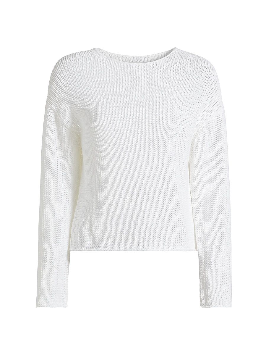Women's Coated Stretch-Cotton Knit Sweater - Optic White - Size XS