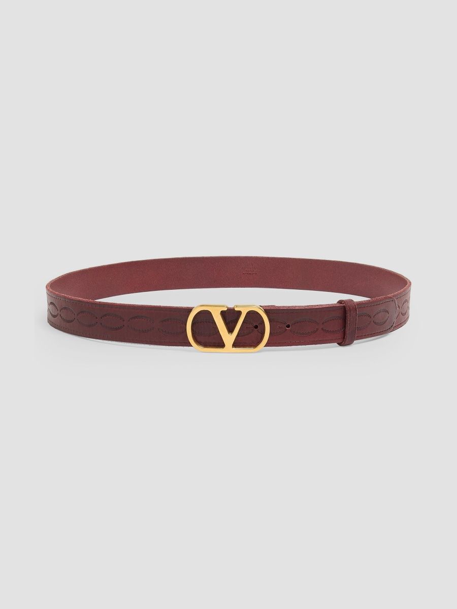 Valentino Men's VLogo Signature Calfskin Belt 30MM - Red - Size 38
