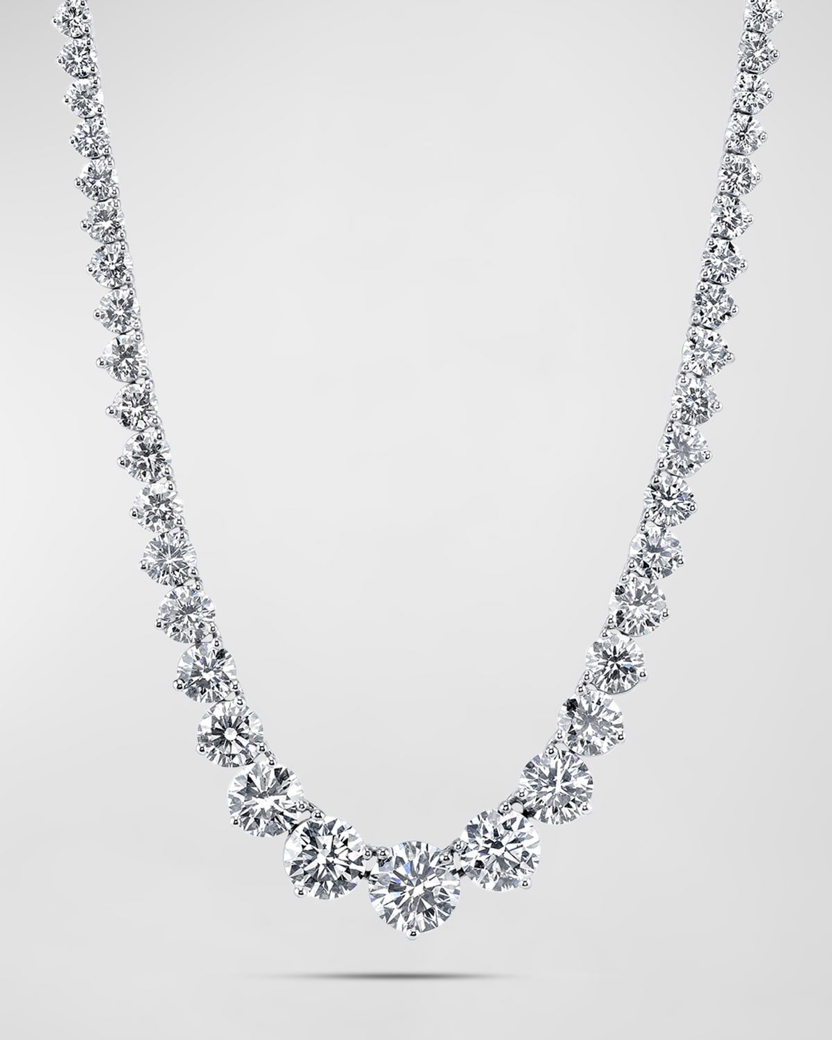 Platinum Three-Prong Round White Diamond Riviera Necklace, 28.73tcw, 16"
