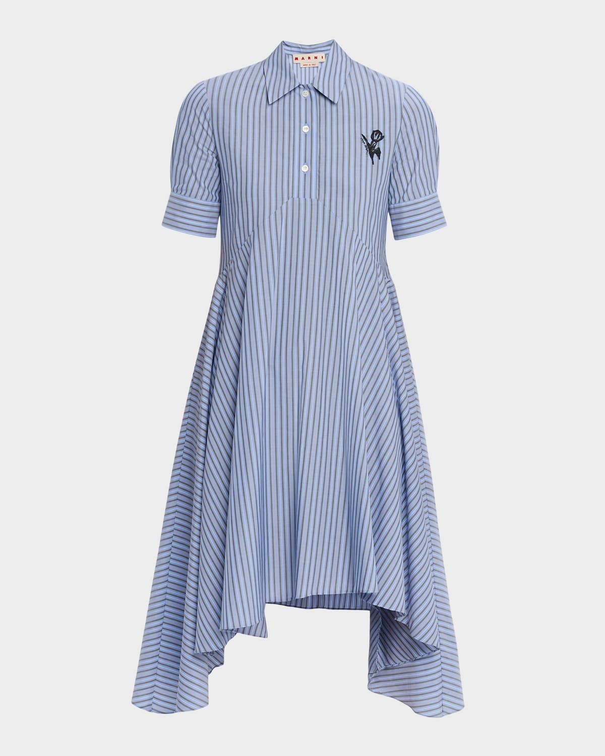 Striped Cotton Short-Sleeve Midi Shirtdress