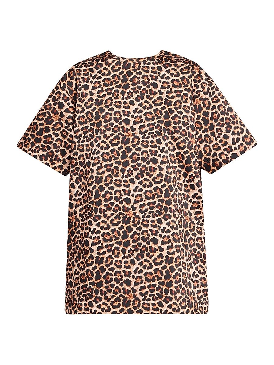 Women's Leopard-Printed Bonded Satin T-Shirt Dress - Brown - Size 4