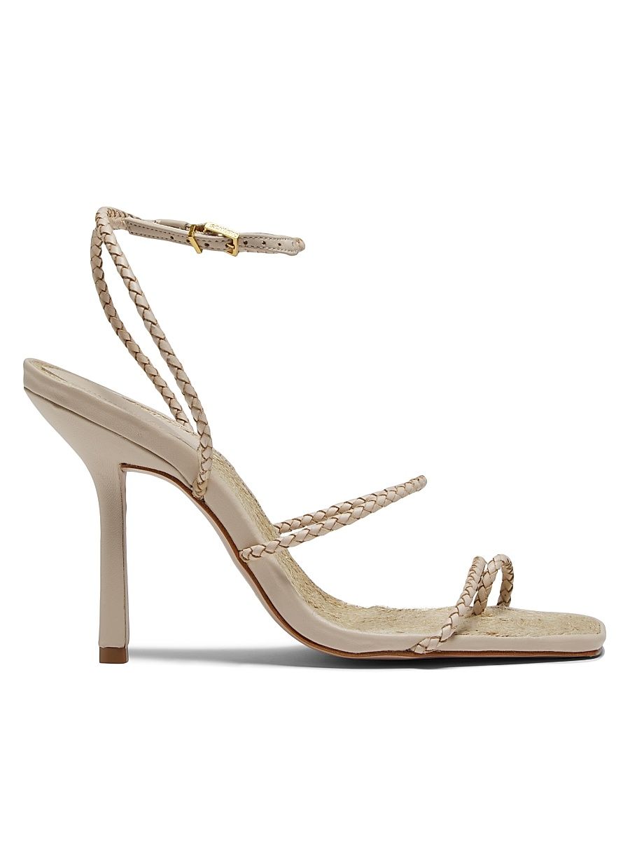 Women's Kaya 100MM Leather & Raffia Stiletto-Heel Sandals - Off White - Size 9.5