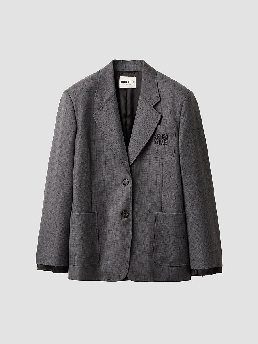 Women's Prince of Wales Checked Wool Blazer - Grey - Size 2