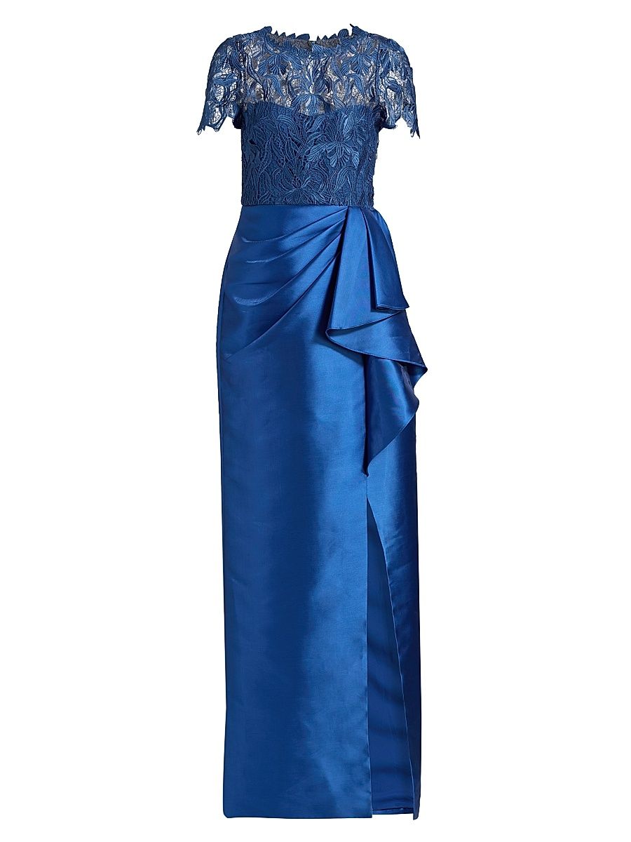 Women's Selena Lace Draped Column Gown - Blue Mirage - Size 16