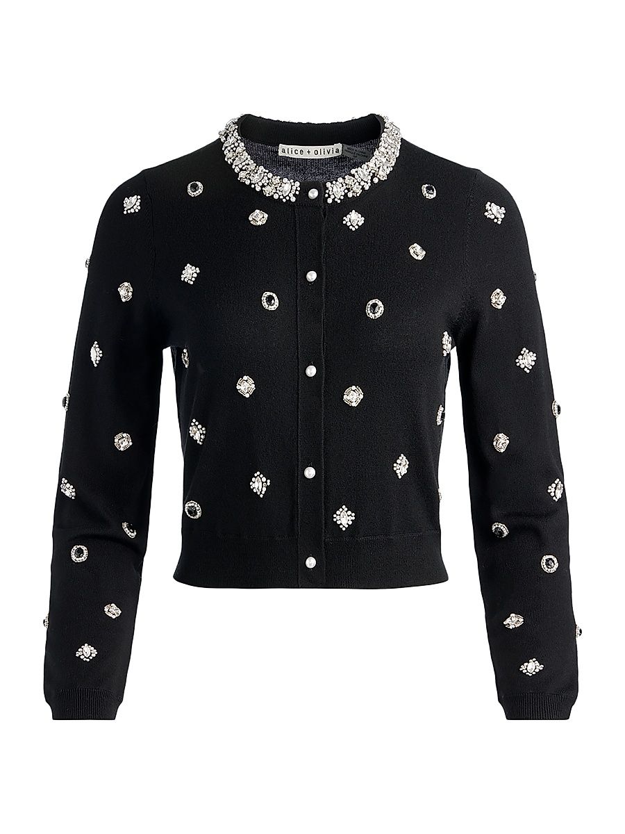 Women's Dollie Embellished Stretch-Wool Cardigan - Black - Size XS
