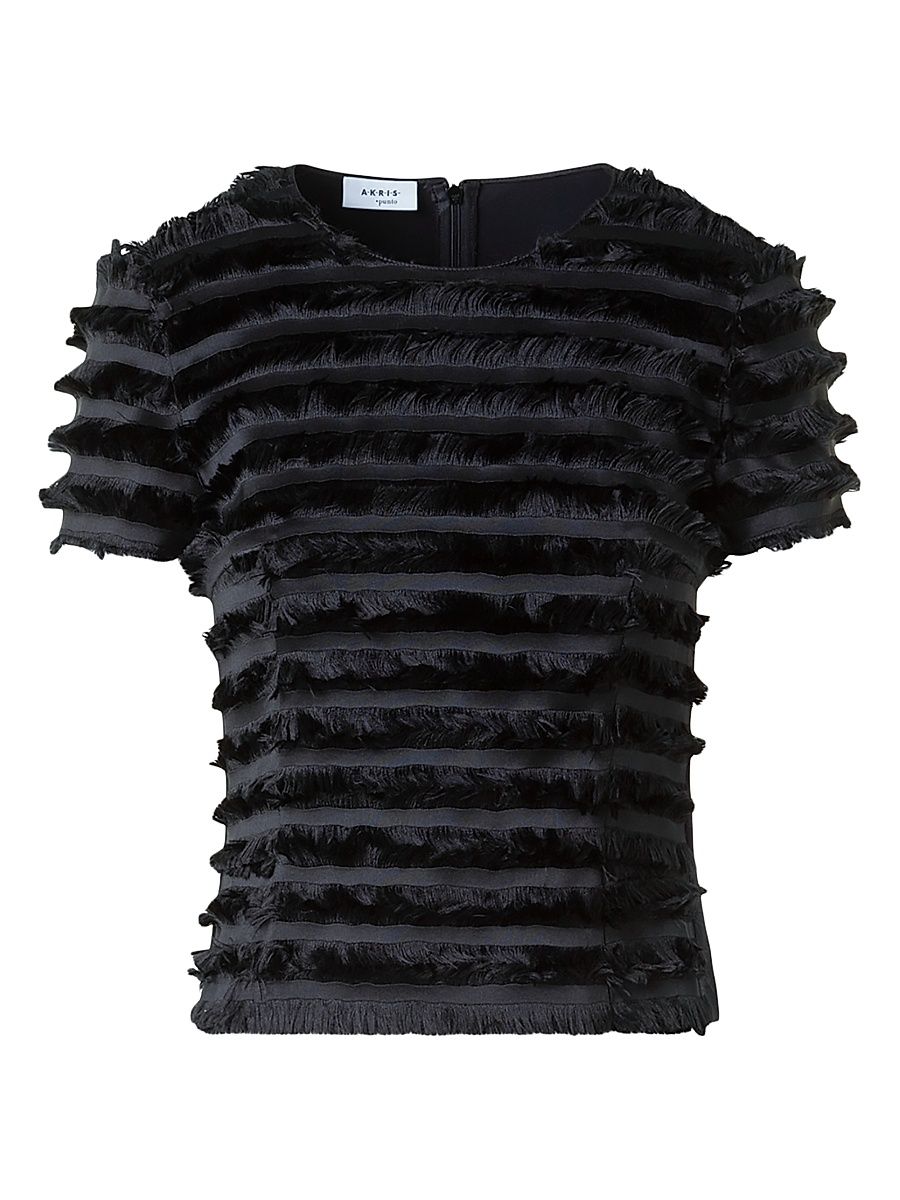 Women's Fringed Taffeta Top - Black - Size 4