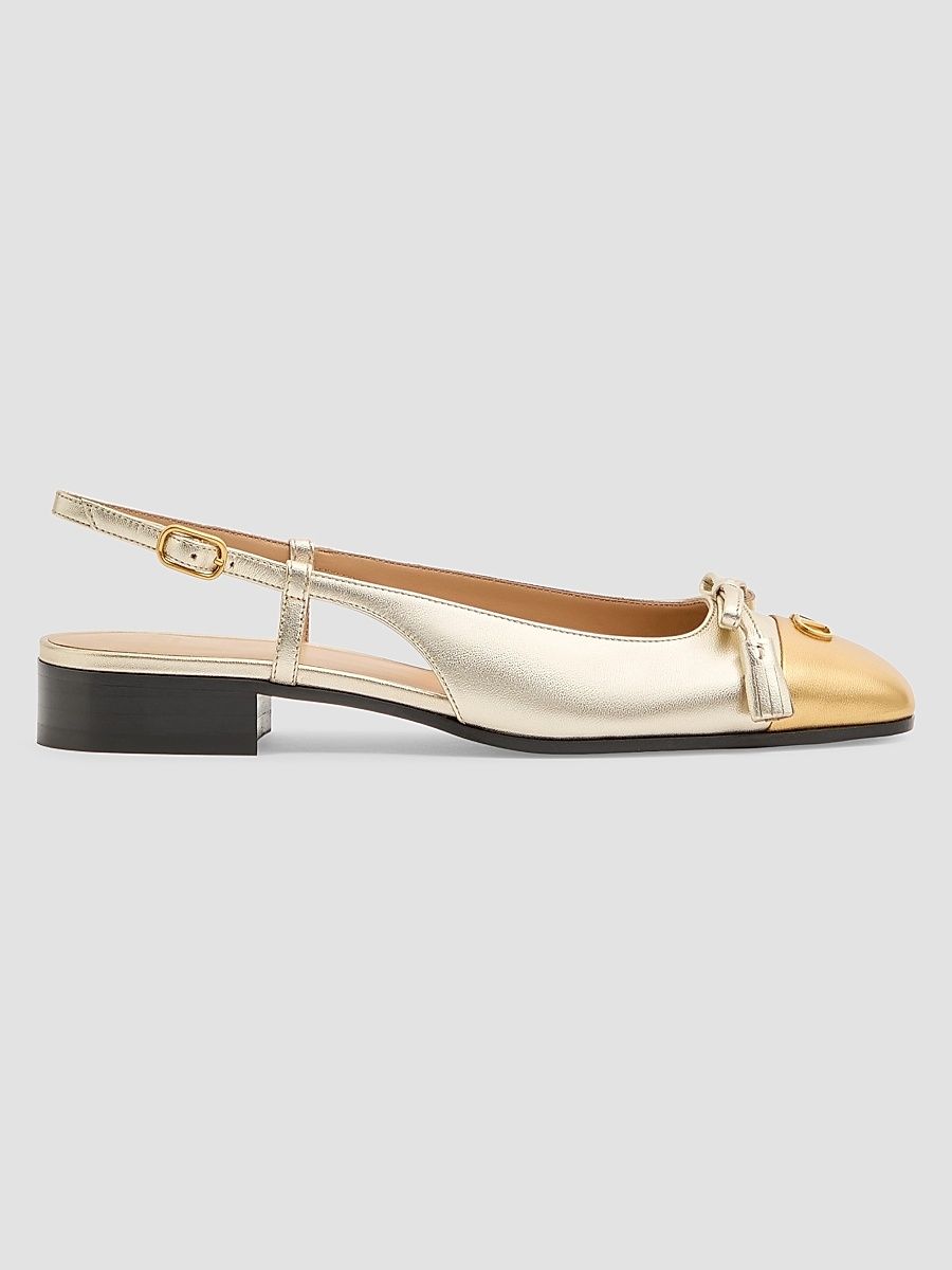 Women's Valet Du Roi 25MM Slingback Ballets in Laminated Nappa - Platinum Gold - Size 7