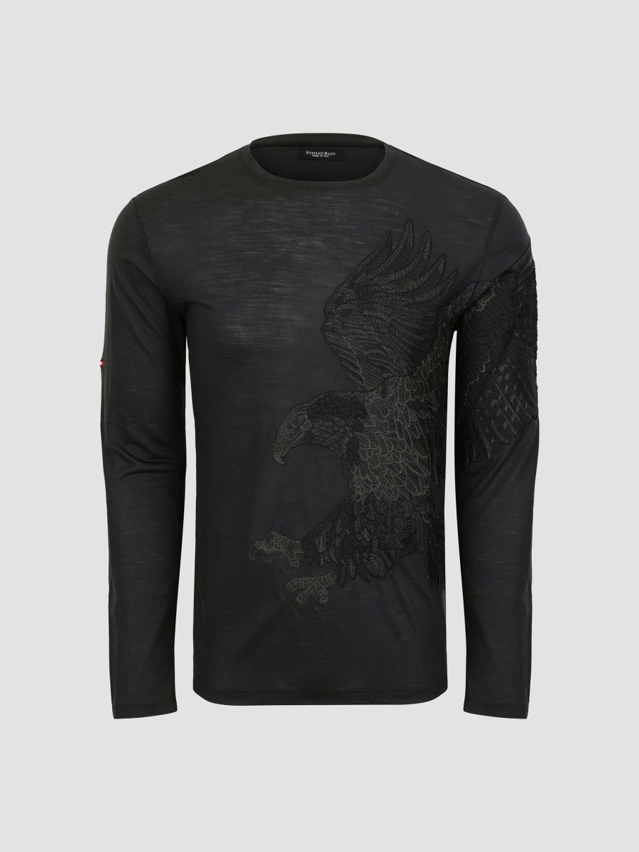 Stefano Ricci Men's Embroidered Flying Eagle Long-Sleeve T-Shirt - Lavagna - Size XXXXL