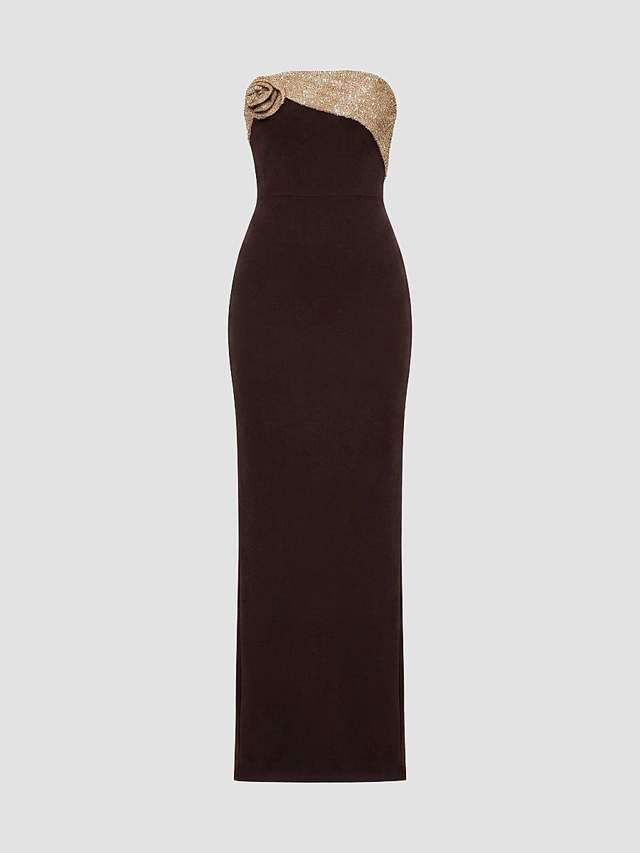 Women's Lorraine Rosette Strapless Gown - Mocha Multi - Size XXL