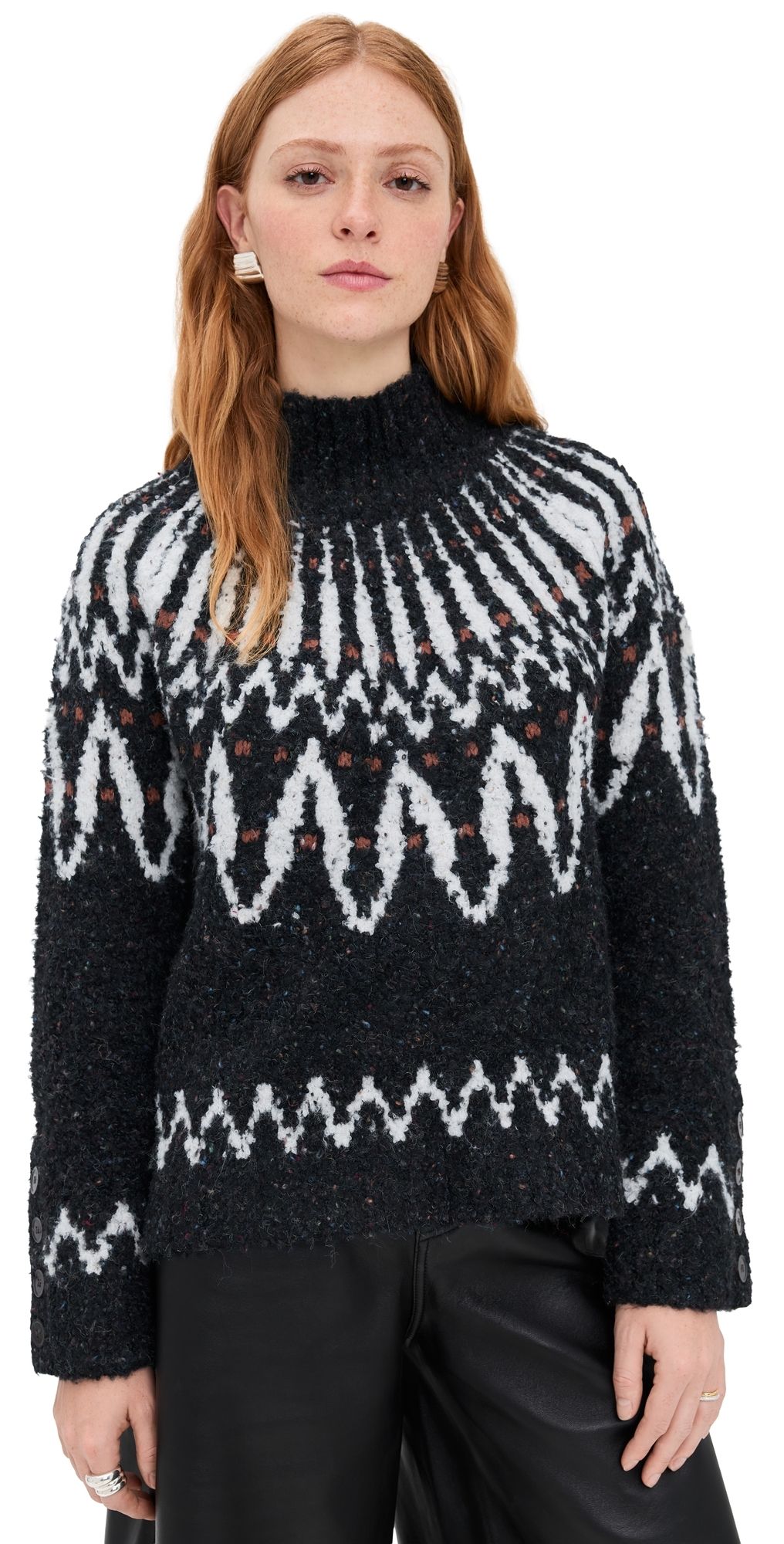 Saylor Vicki Boucle Fair Isle Sweater Black XS