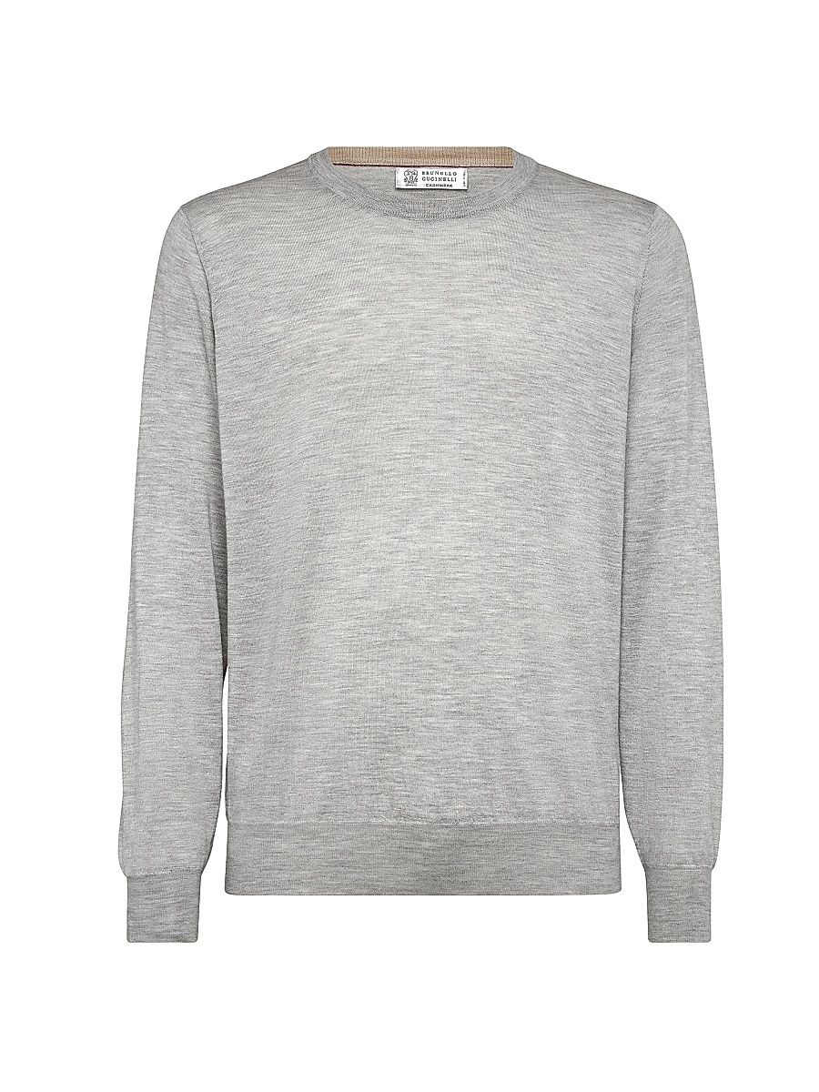 Men's Lightweight Cashmere and Silk Crew-Neck Sweater - Pebble - Size 40