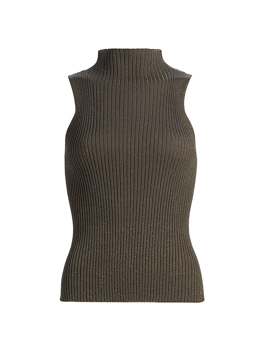 Women's Blake Rib-Knit Sleeveless Turtleneck Sweater - Moss - Size Large