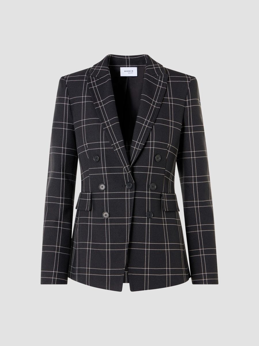 Akris punto Women's Window Check Cotton-Blend Blazer - Black Cream - Size 16