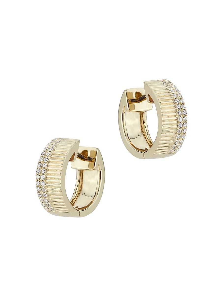 Women's 14K Yellow Gold & 0.22 TCW Diamond Fluted Huggie Hoop Earrings - Gold