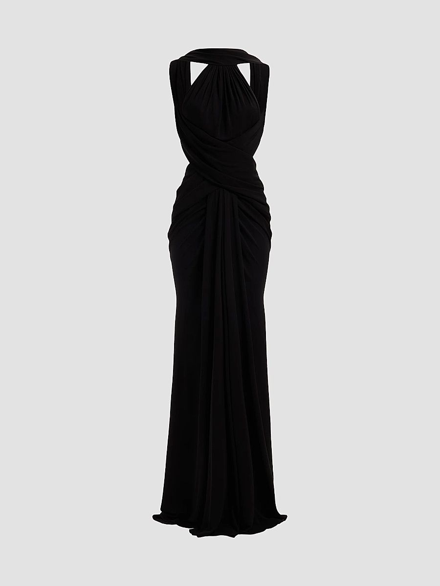 Women's Halter Jersey Draped Maxi Dress - Black - Size 8