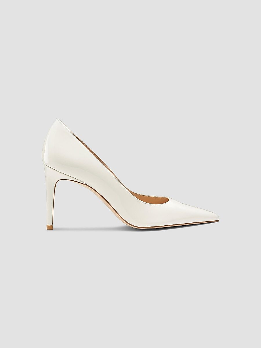 Stuart Weitzman Women's Power 75MM Patent Leather Pumps - Cream - Size 9.5