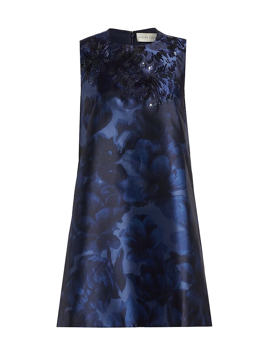 Women's Uma Sleeveless Shift Dress - Deep Ocean Bouquet - Size Large