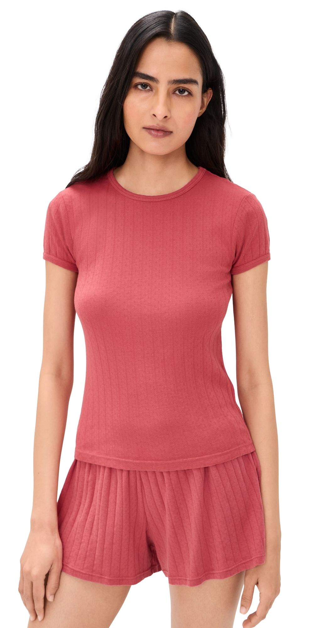 DONNI. The Pointelle Baby Tee Raspberry XXS