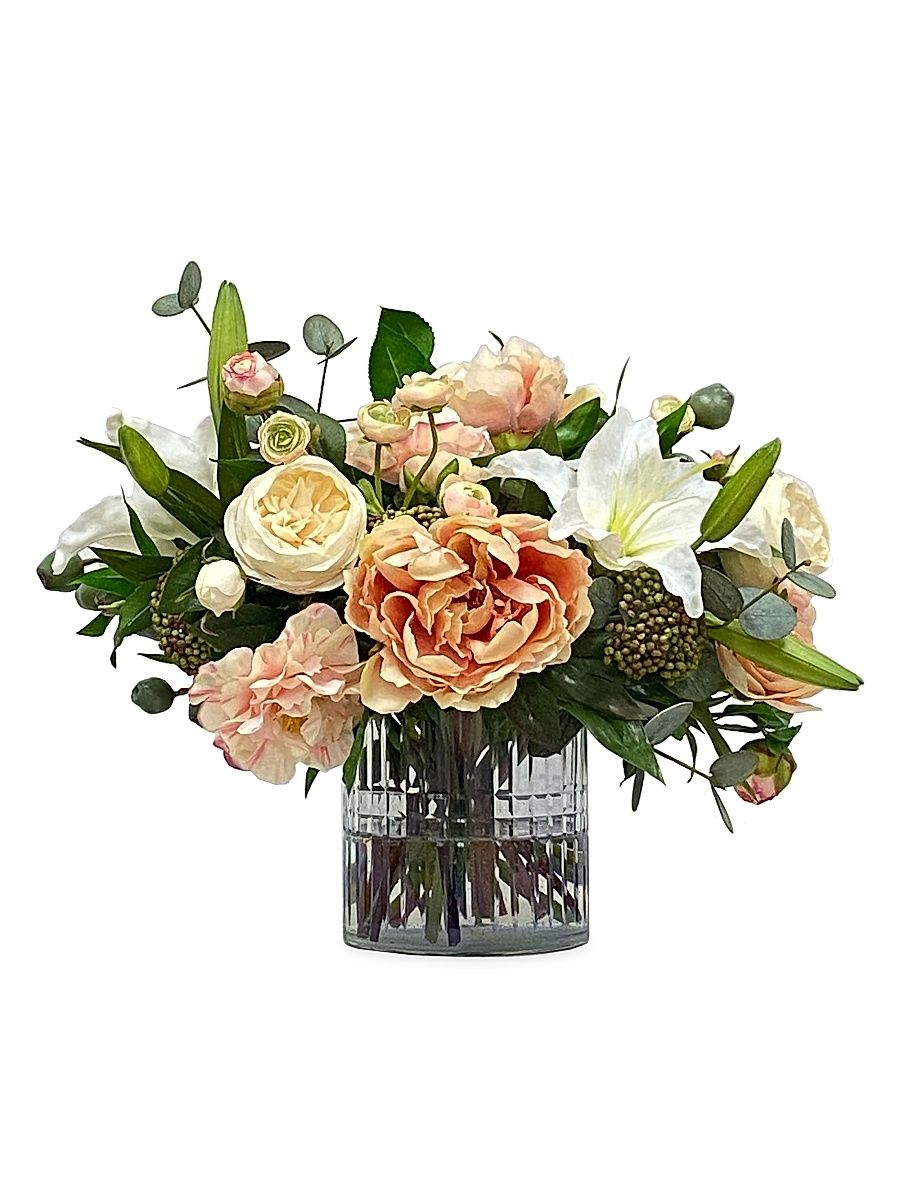 Cafe Au Lait Faux Floral Arrangement - Peach Green