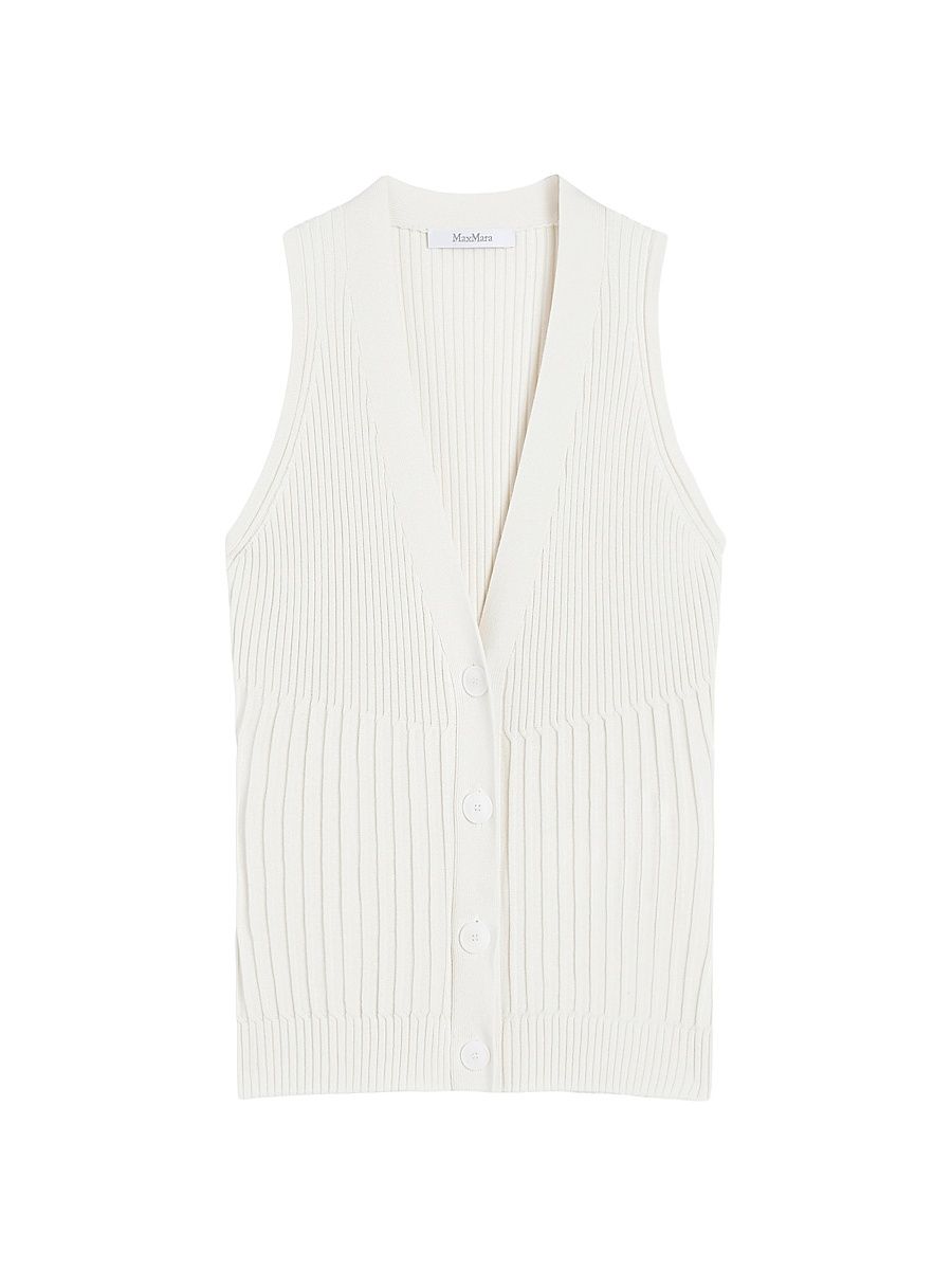 Women's Cotton Yarn and Viscose Crepe Gilet - Ivory - Size XL