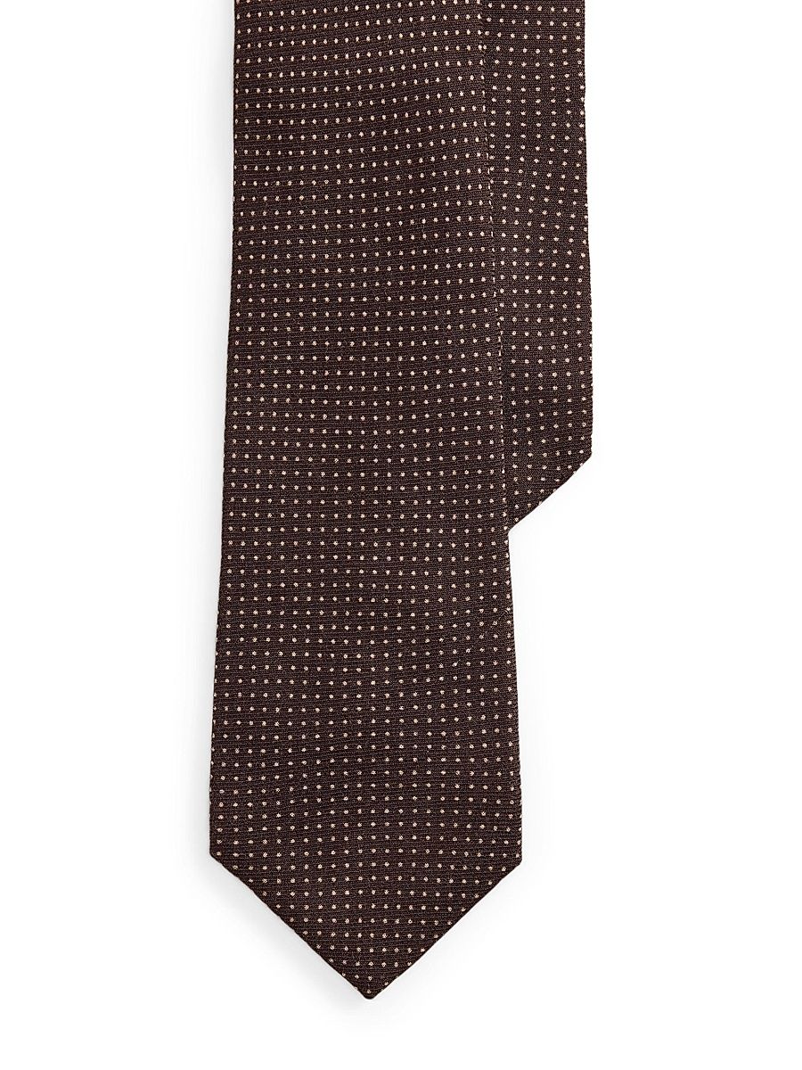 Men's Pin Dot Cashmere-Silk Tie - Luggage Brown