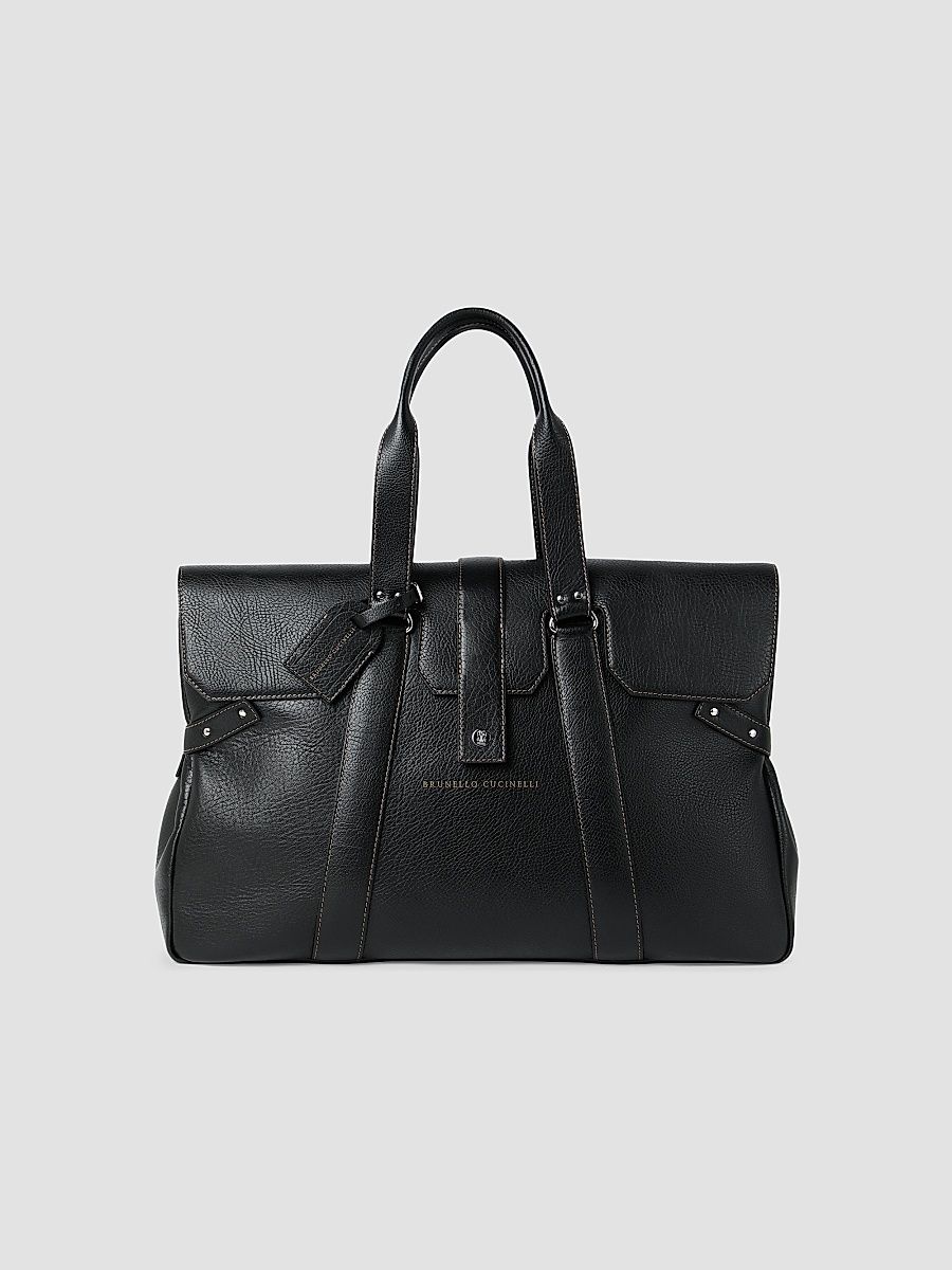 Men's Grained Calfskin Country Weekender Bag - Black