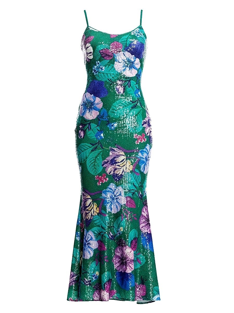 Women's Susan Floral Sequined Maxi Dress - Kelly Green Multi - Size XXL
