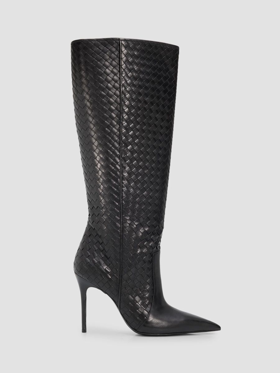 Schutz Women's Samira 100MM Woven Leather Knee-High Boots - Black - Size 10