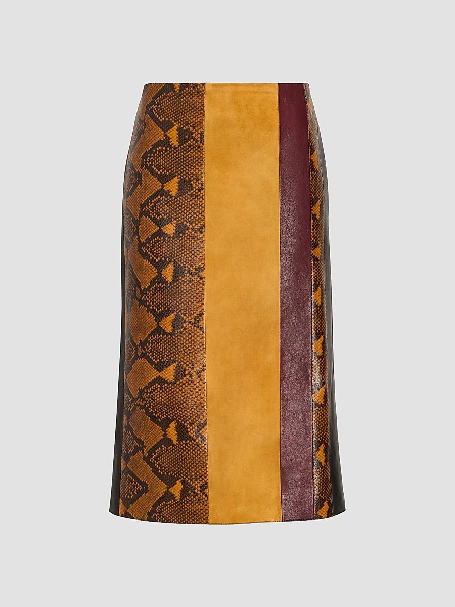 Proenza Schouler Women's Sirine Pieced Leather Knee-Length Skirt - Gold Multi - Size 8