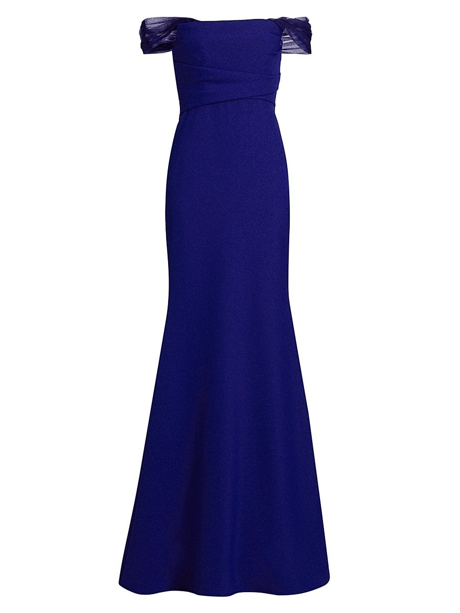 Women's Stretch-Crepe Trumpet Gown - Blueberry - Size 14