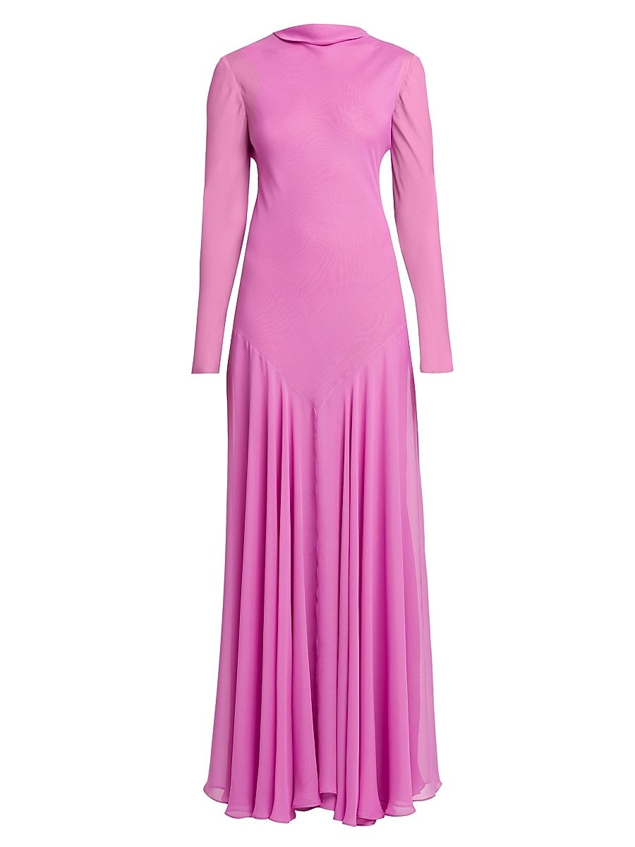 Women's Silk-Blend Georgette Gown - Fuschia - Size 10