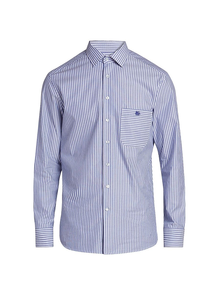 Men's Striped Jacquard Shirt - Bicolour - Size 36