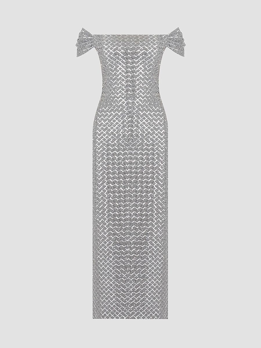 Shoshanna Women's Samantha Embellished Off-the-Shoulder Cocktail Dress - Grey - Size 14