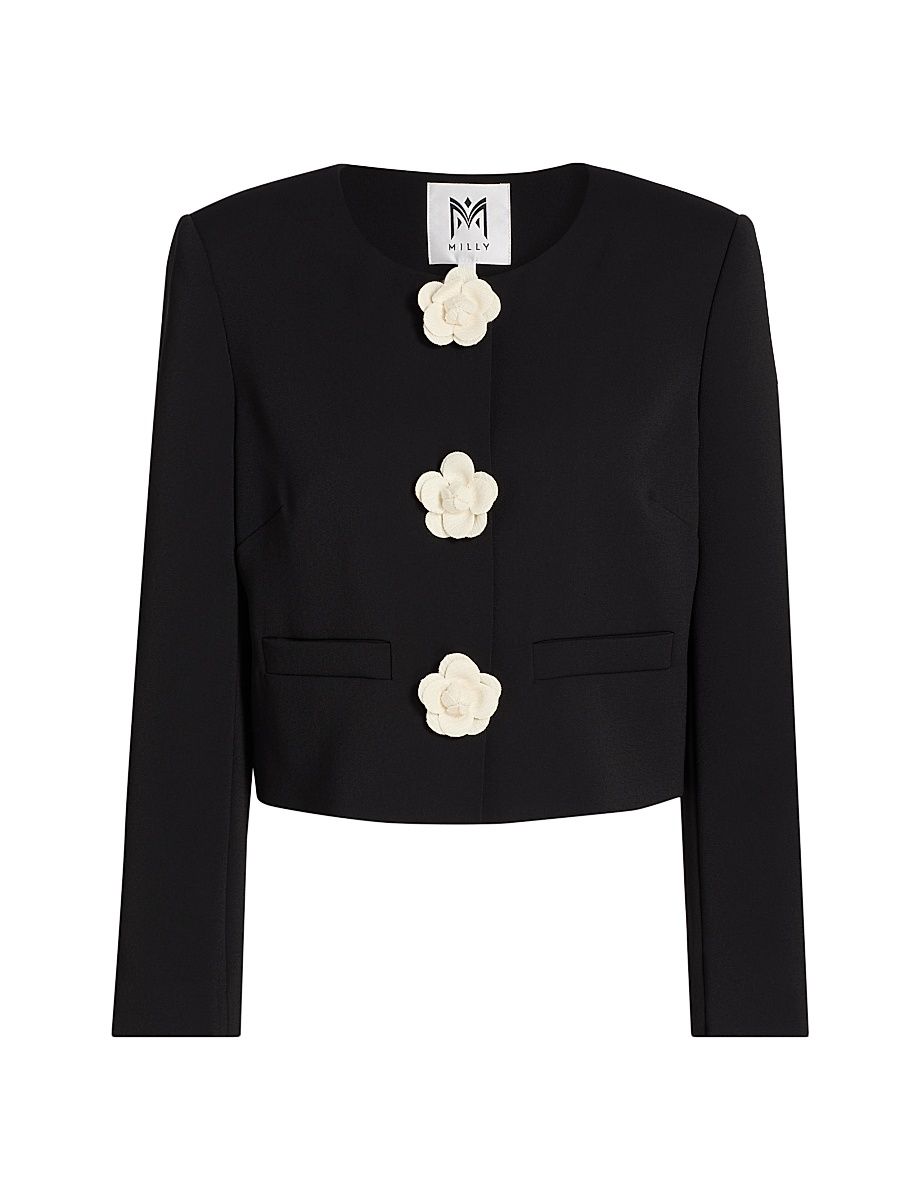 Women's Selena Camellia Appliqué Crop Jacket - Black - Size 12