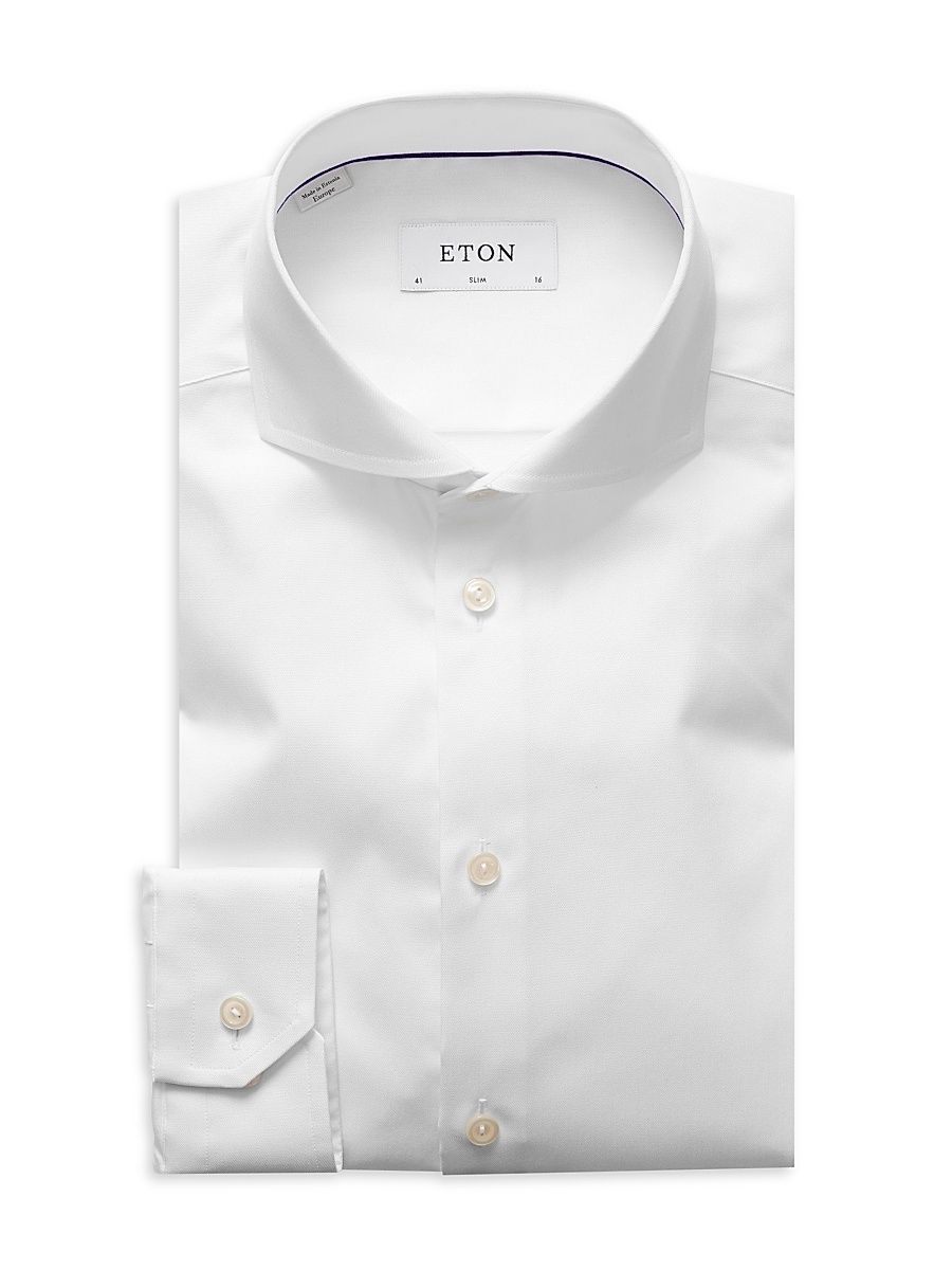 Men's Cotton Slim-Fit Cutaway-Collar Dress Shirt - White - Size 17.5