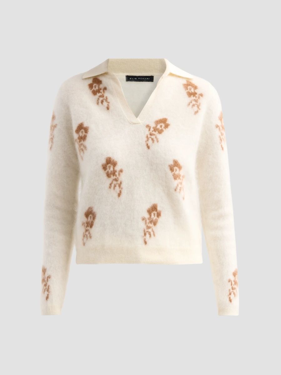 Elie Tahari Women's Raelynn Brushed Cashmere Sweater - White Ludlow Taupe - Size XL