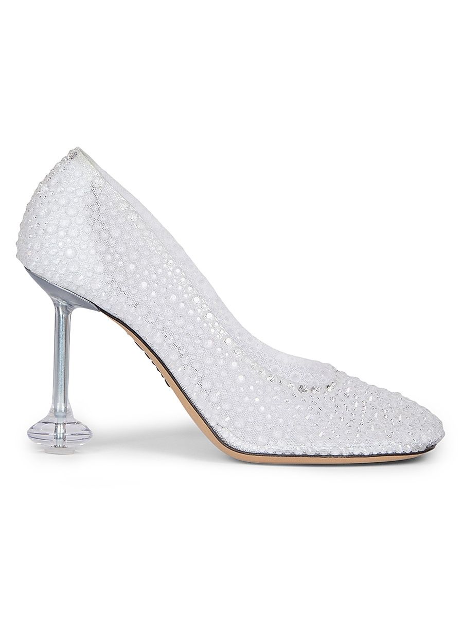 Women's Toy 90MM Rhinestone-Embellished Mesh Pumps - Transparent - Size 10