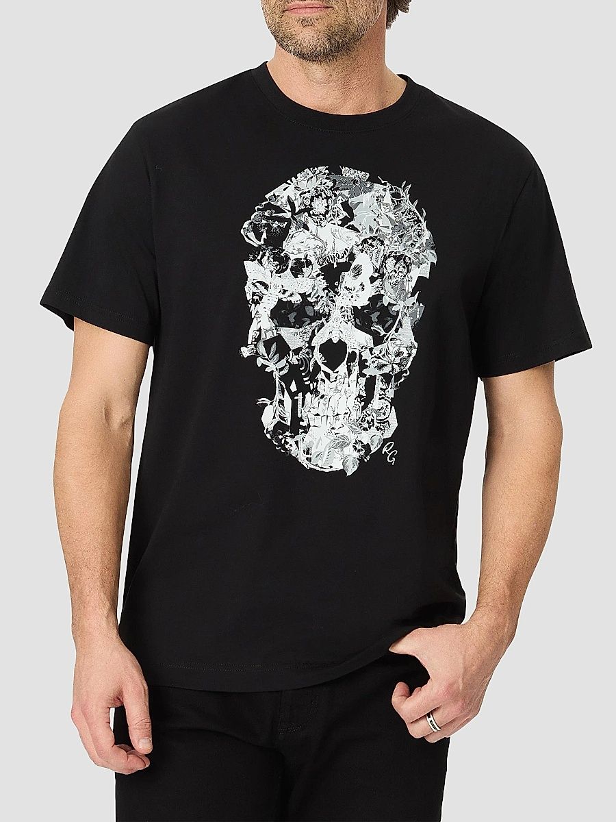 Men's Hallow Bones Graphic Cotton T-Shirt - Black - Size XXL