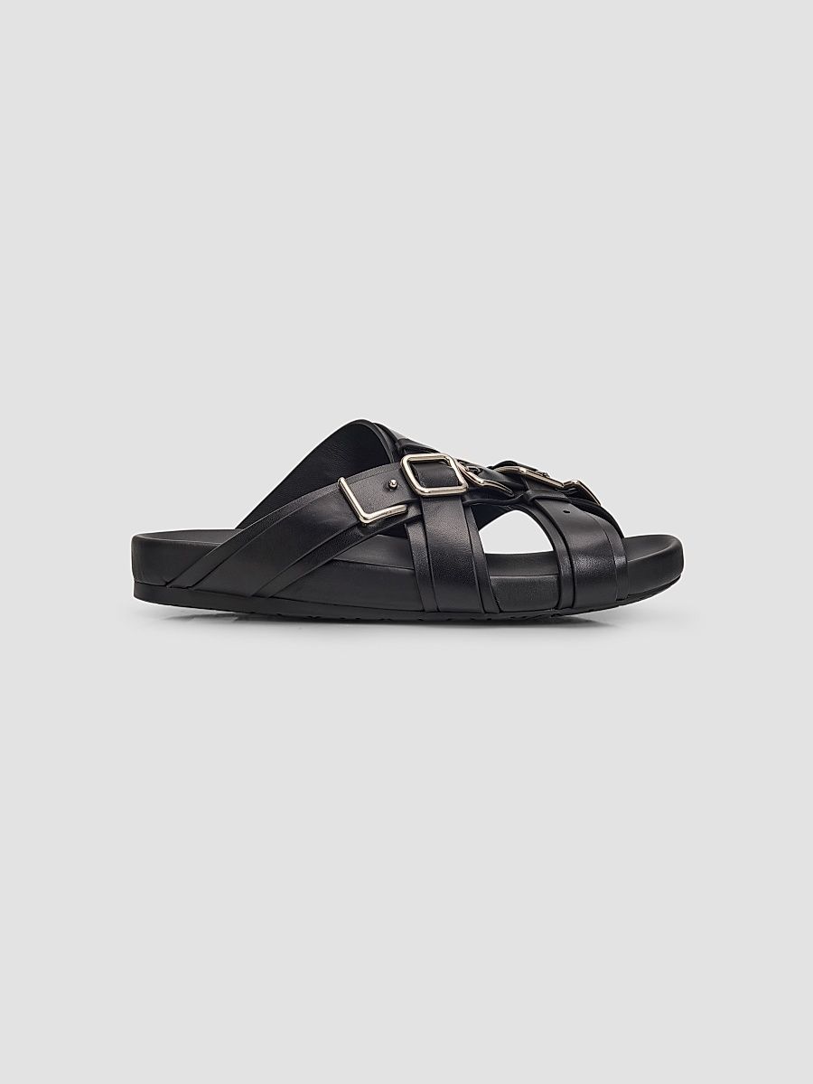Men's Type Fussbett Leather Sandals - Black - Size 12