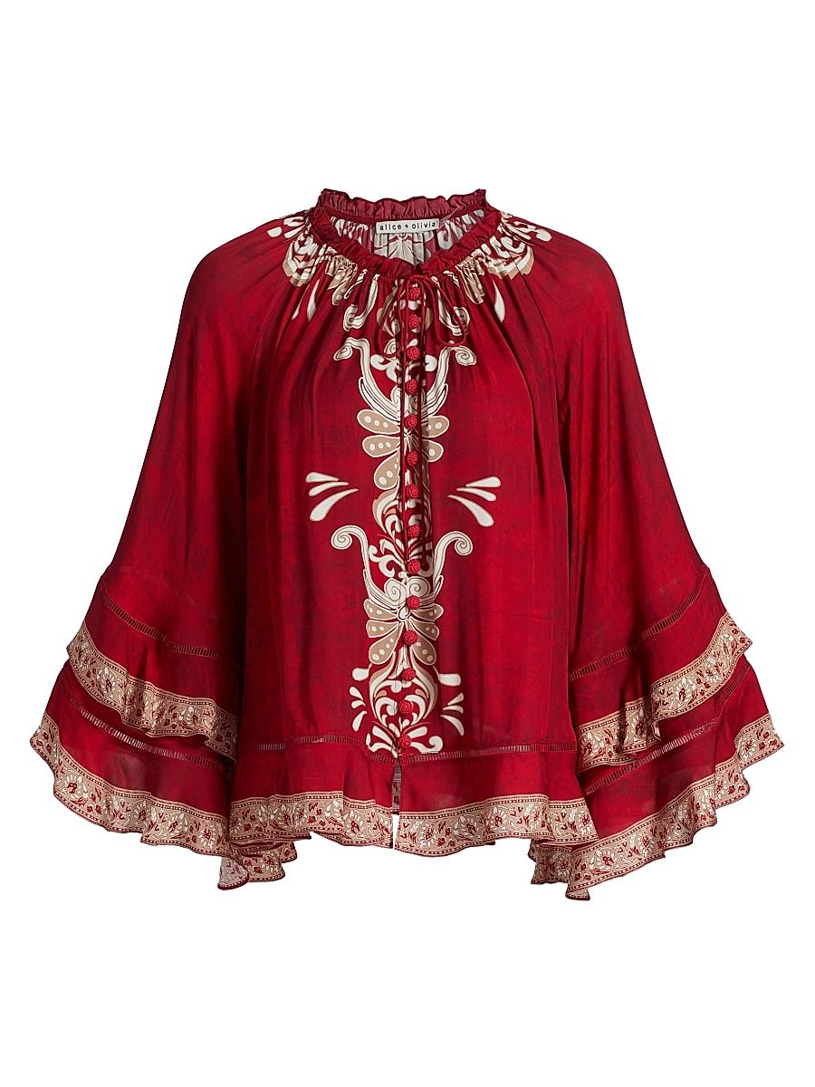 Women's Leonora Button-Frontt Ruffle Sleeve Tunic Top - Serenade Dark Cherry - Size XS