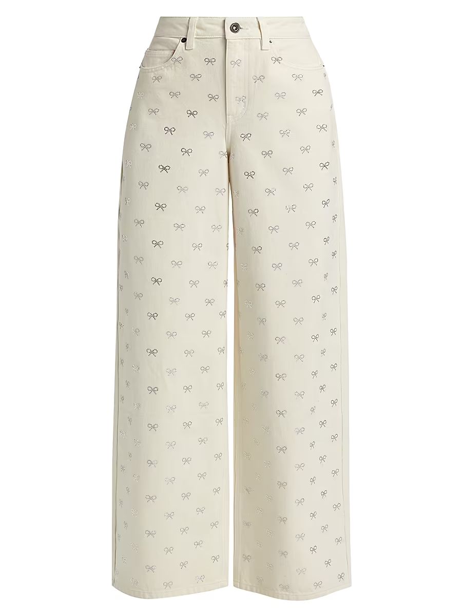 Women's Diamanté Bow Jeans - Cream - Size 24