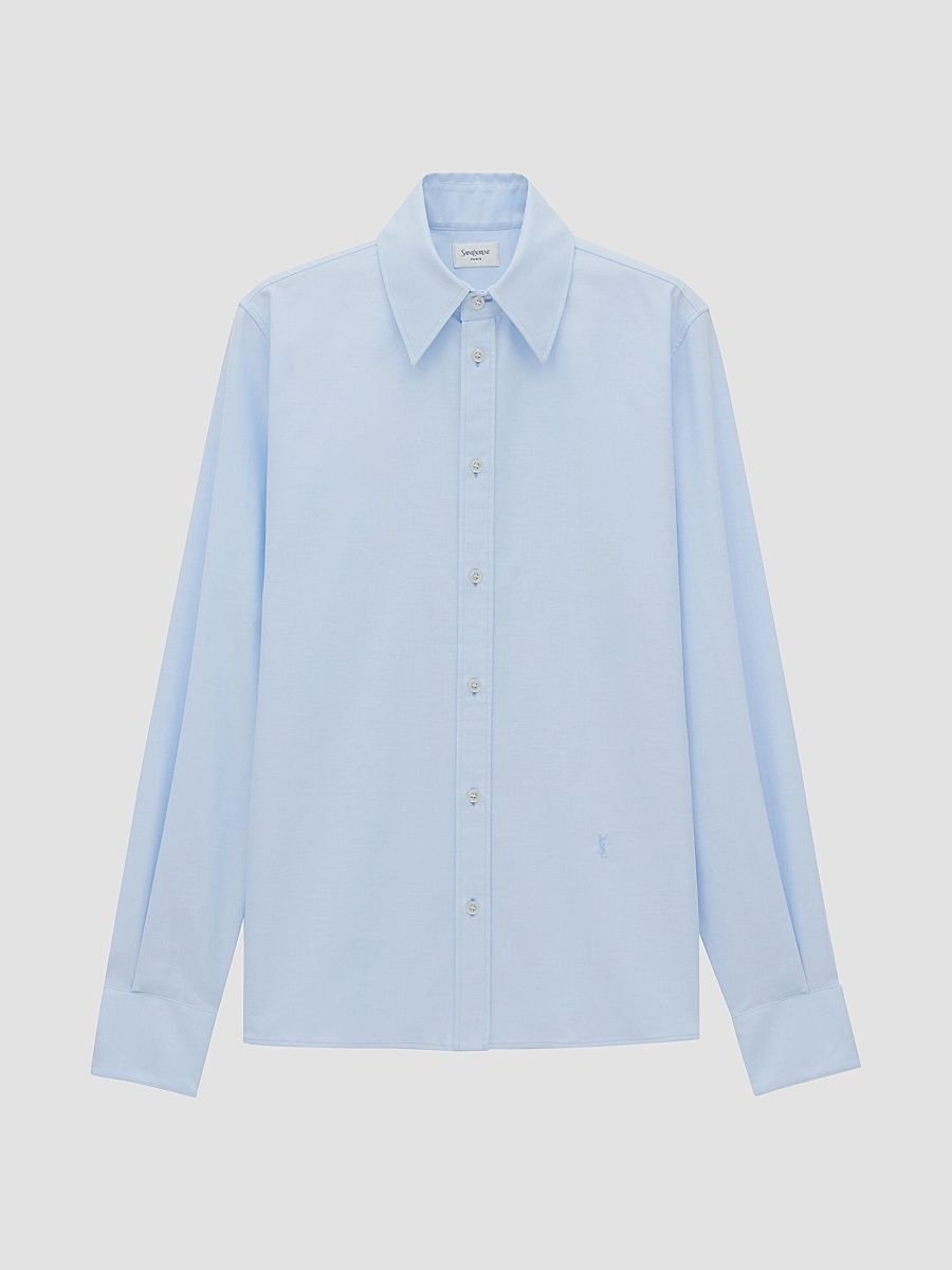 Saint Laurent Men's Cassandre Oxford Shirt in Cotton - Bleu Blanc - Size 16.5